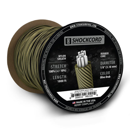 TITAN Survival 1/8" Olive - Drab Shock Cord, 1000 FT SPOOL - Angler's Pro Tackle & Outdoors