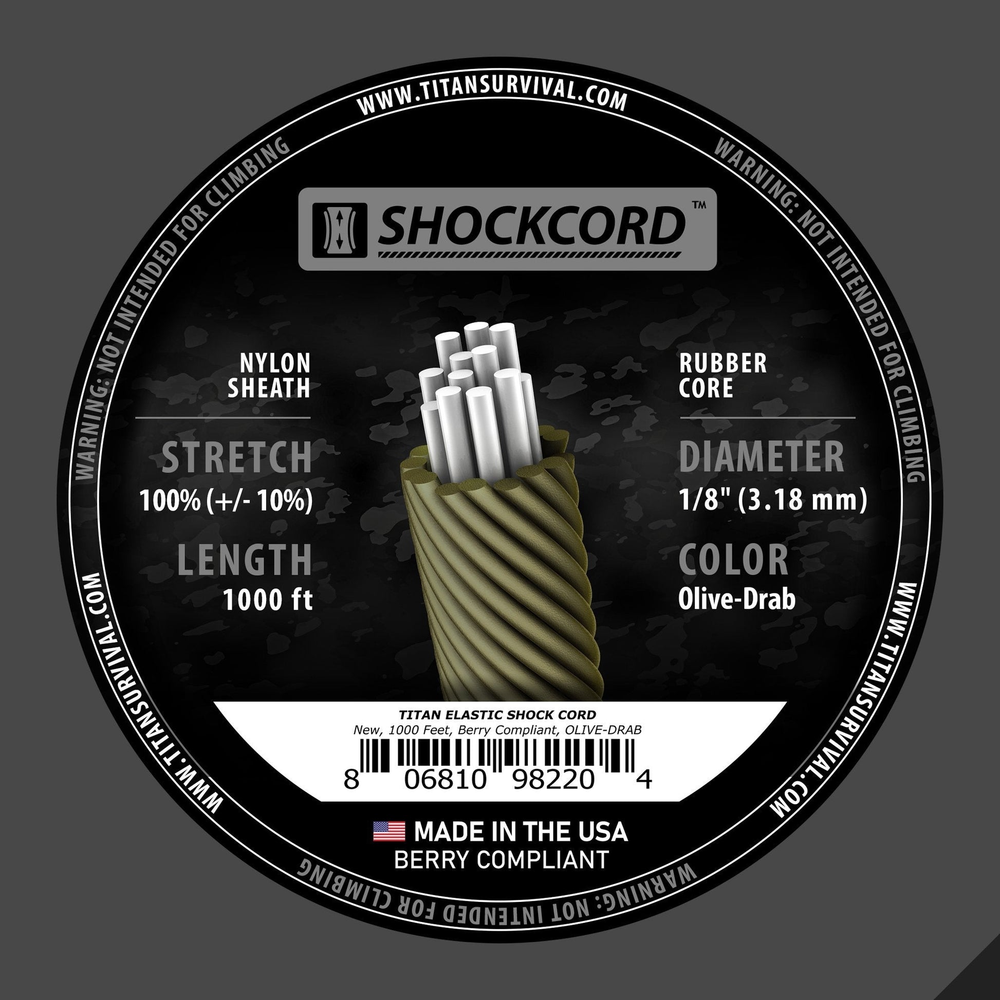 TITAN Survival 1/8" Olive - Drab Shock Cord, 1000 FT SPOOL - Angler's Pro Tackle & Outdoors