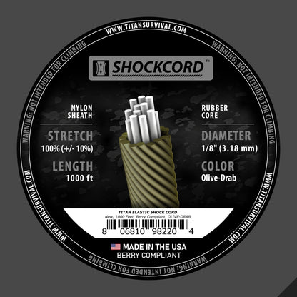 TITAN Survival 1/8" Olive - Drab Shock Cord, 1000 FT SPOOL - Angler's Pro Tackle & Outdoors