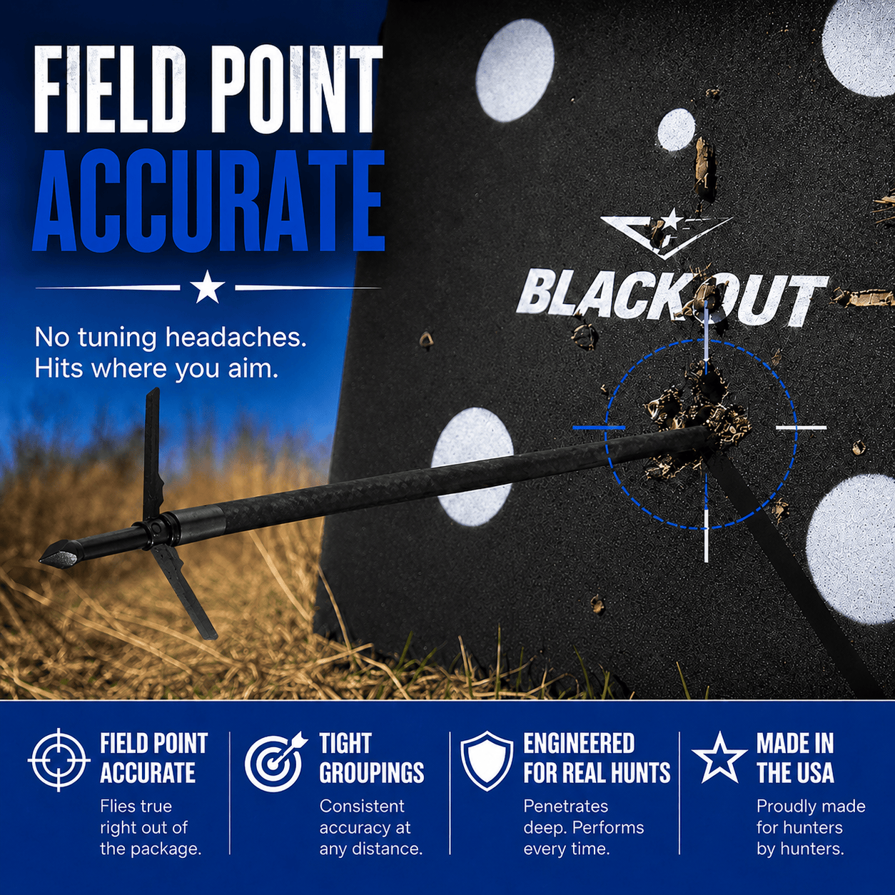 TOTA 2 Blade Expandable Mechanical Broadhead | 2.25 Inch Cutting Diameter |TOTA | 125 grain