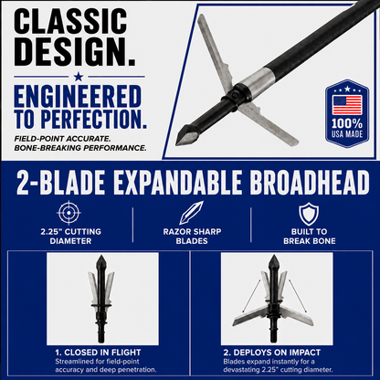 TOTA 2 Blade Expandable Mechanical Broadhead | 2.25 Inch Cutting Diameter |TOTA | 125 grain