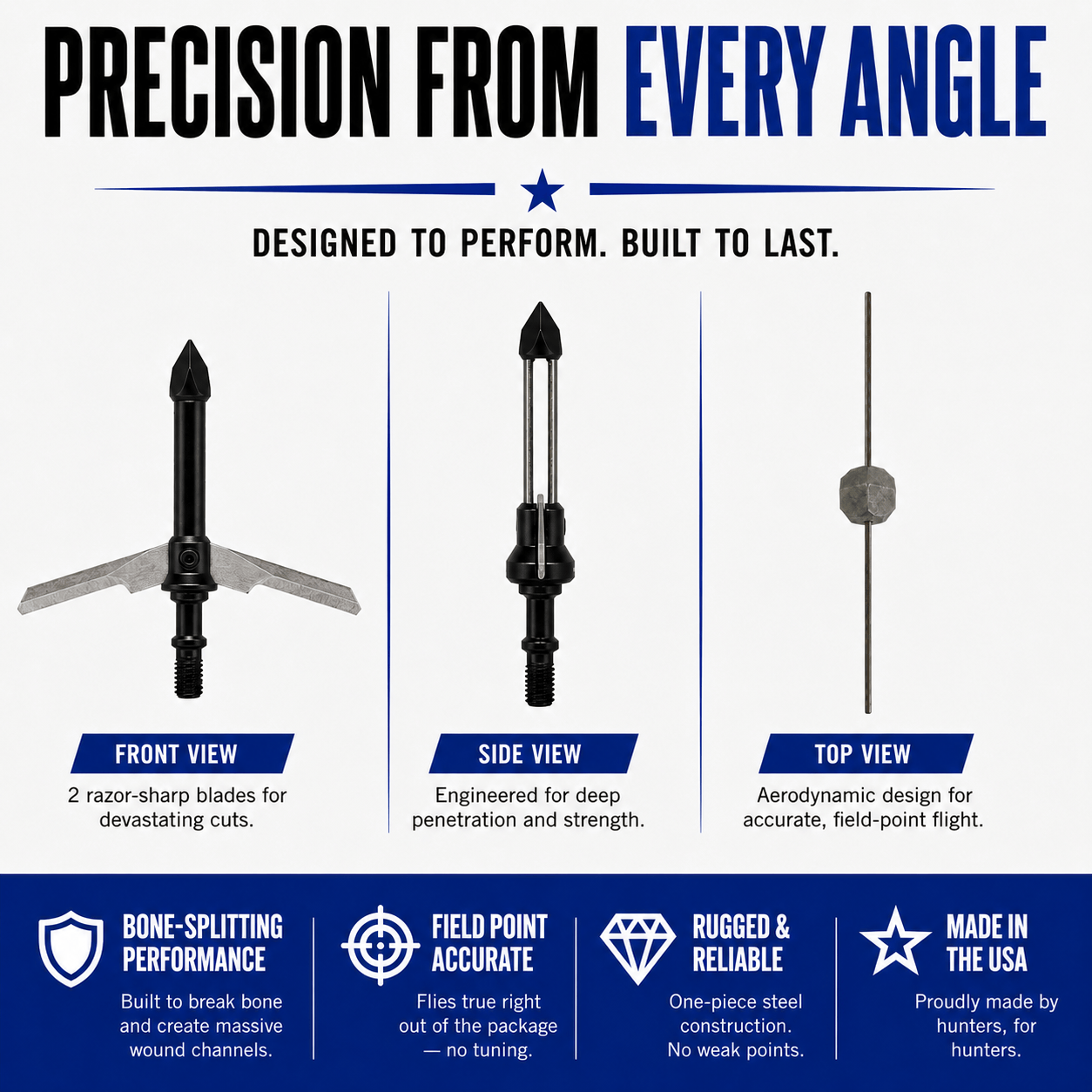 TOTA 2 Blade Expandable Mechanical Broadhead | 2.25 Inch Cutting Diameter |TOTA | 125 grain