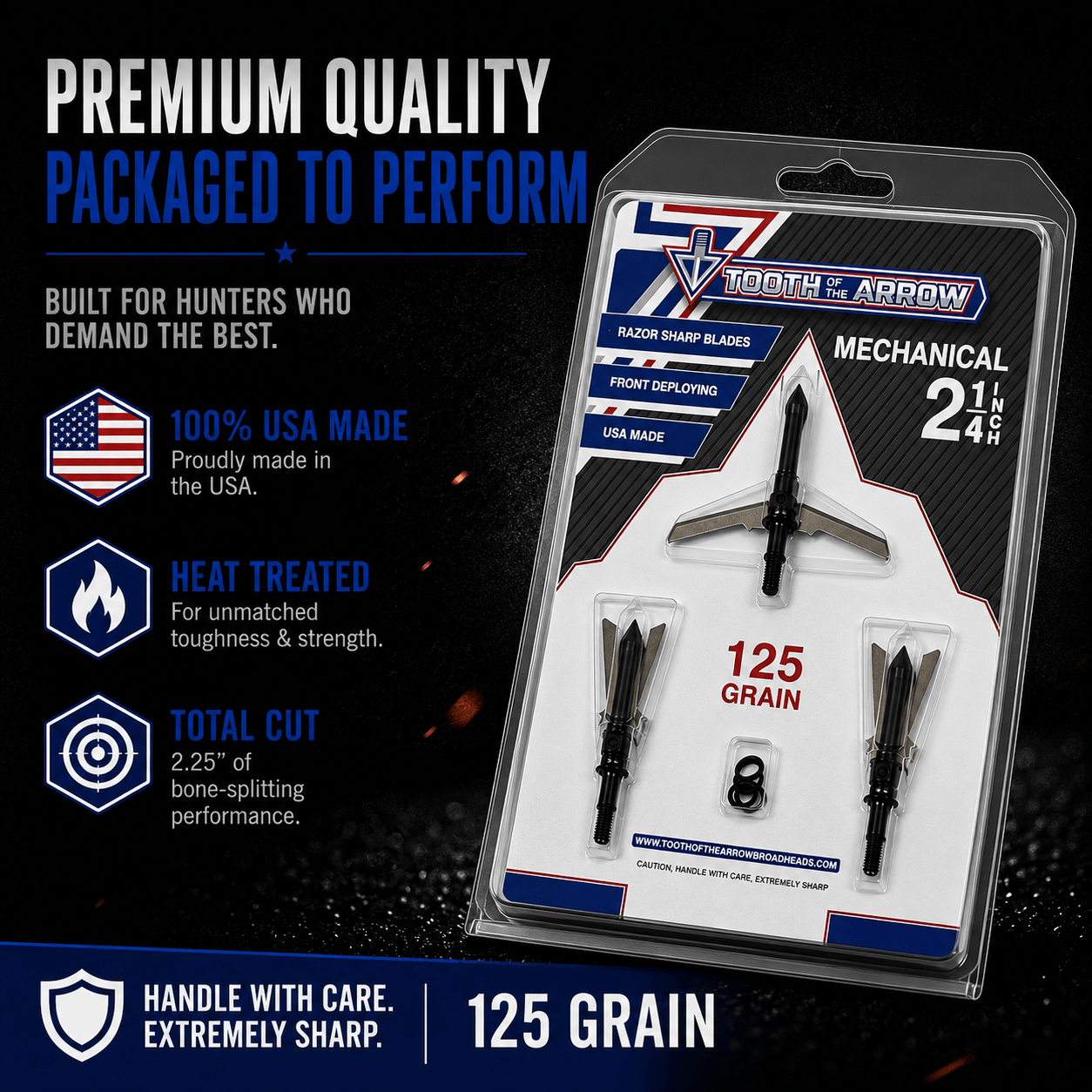 TOTA 2 Blade Expandable Mechanical Broadhead | 2.25 Inch Cutting Diameter |TOTA | 125 grain