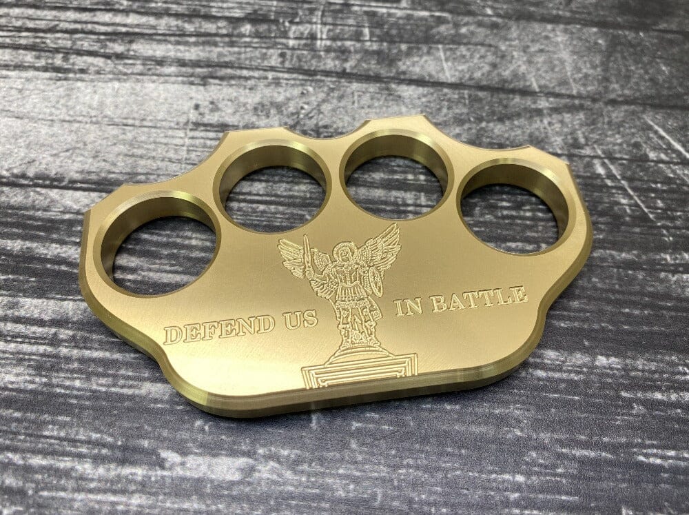 Milspin 3/4lb Brass Knuckle Saint Michael Solid Brass Paperweight