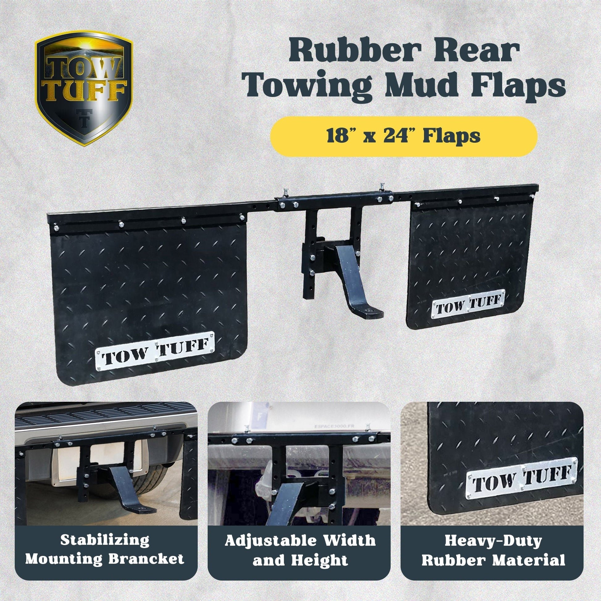 Tow Tuff 2418AMF 18" x 24" Universal Hitch Mount Rubber Rear Towing Mud Flaps - Angler's Pro Tackle & Outdoors