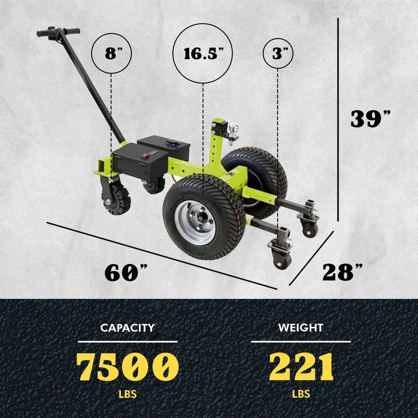 Tow Tuff 7500 Pound Capacity Electric Trailer Dolly with Pnuematic Tires, Green - Angler's Pro Tackle & Outdoors