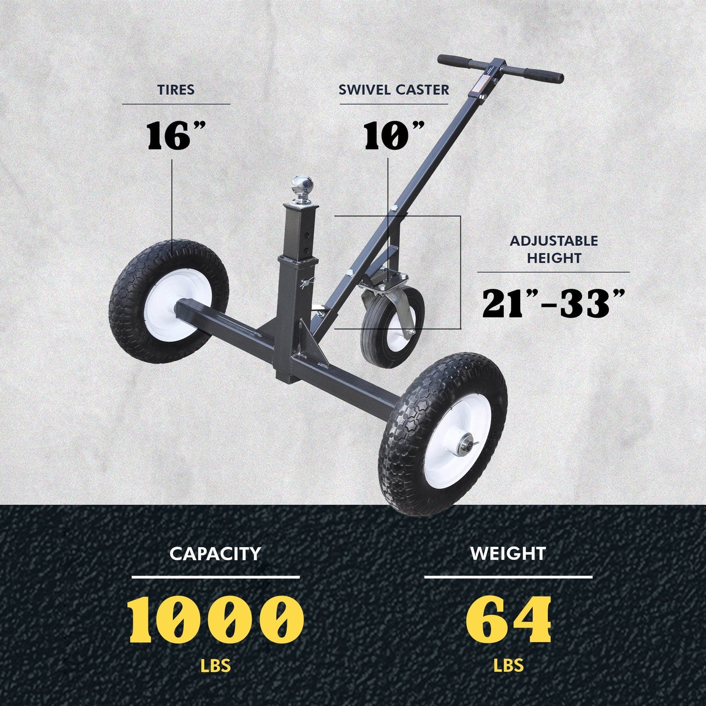 Tow Tuff TMD - 1000C Adjustable Steel 1000 lb Heavy Duty Trailer Dolly w/ Caster - Angler's Pro Tackle & Outdoors