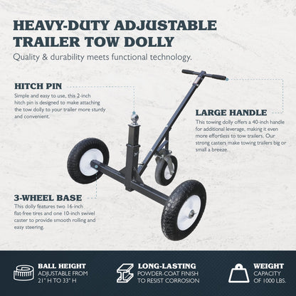 Tow Tuff TMD - 1000C Adjustable Steel 1000 lb Heavy Duty Trailer Dolly w/ Caster - Angler's Pro Tackle & Outdoors