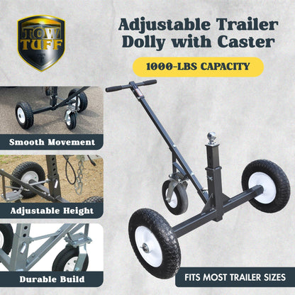 Tow Tuff TMD - 1000C Adjustable Steel 1000 lb Heavy Duty Trailer Dolly w/ Caster - Angler's Pro Tackle & Outdoors