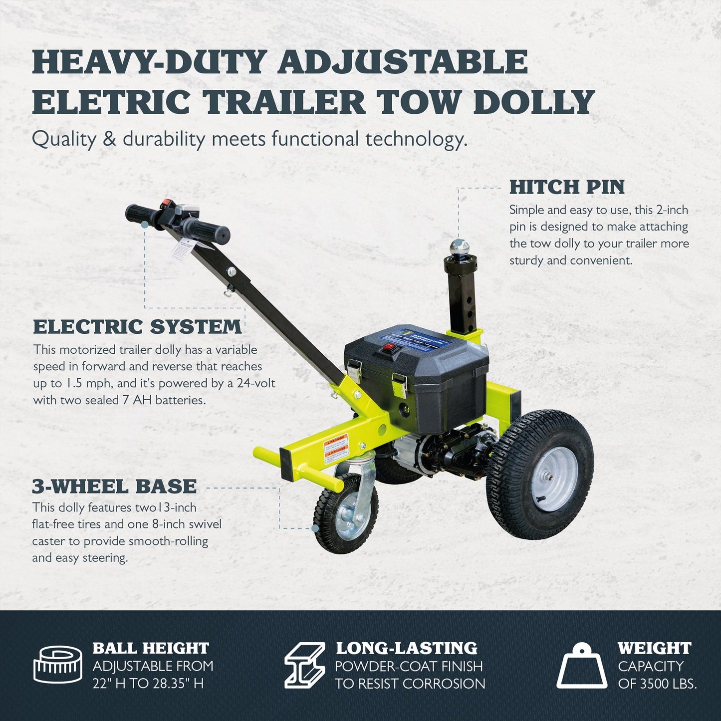 Tow Tuff TMD - 35ETD8 Adjustable 3500 Lbs Capacity Electric Trailer Dolly, Green - Angler's Pro Tackle & Outdoors