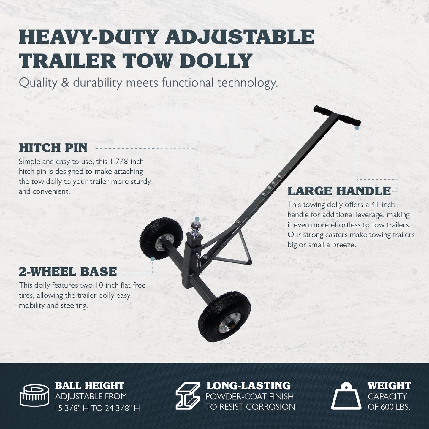 Tow Tuff TMD - 600AFF Adjustable Solid Steel 600 Pound Capacity Trailer Dolly - Angler's Pro Tackle & Outdoors