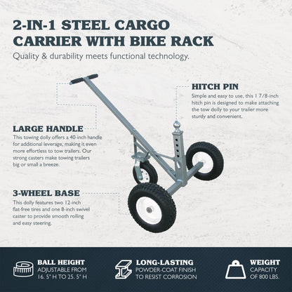 Tow Tuff TMD - 800C Adjustable Solid Steel 800lb Capacity Trailer Dolly w/Caster - Angler's Pro Tackle & Outdoors