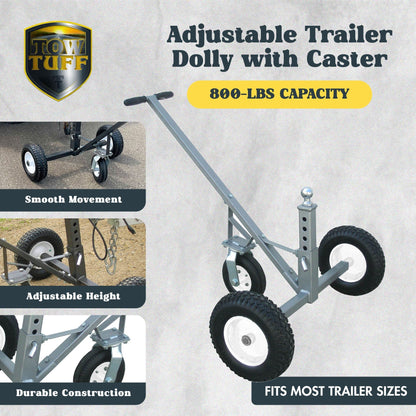 Tow Tuff TMD - 800C Adjustable Solid Steel 800lb Capacity Trailer Dolly w/Caster - Angler's Pro Tackle & Outdoors