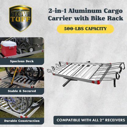 Tow Tuff TTF-2762ACBR Heavy Duty 2-in-1 Aluminum Cargo Carrier with Bike Rack