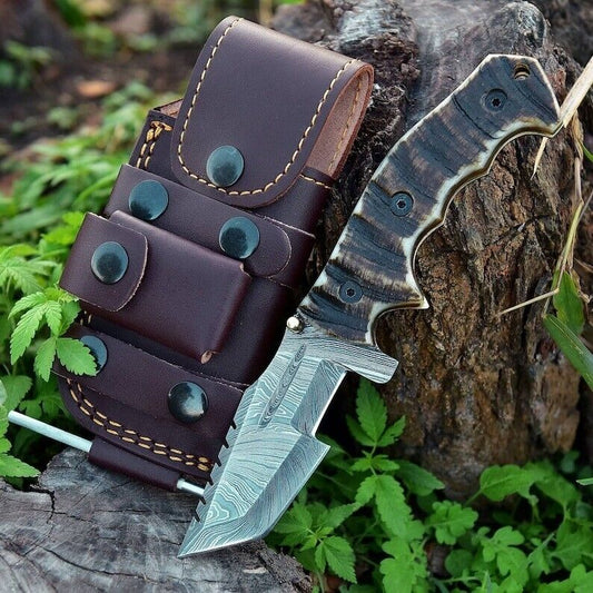 KBS Knives EDC Tracker Folding Pocket Knife - Handmade Damascus Steel