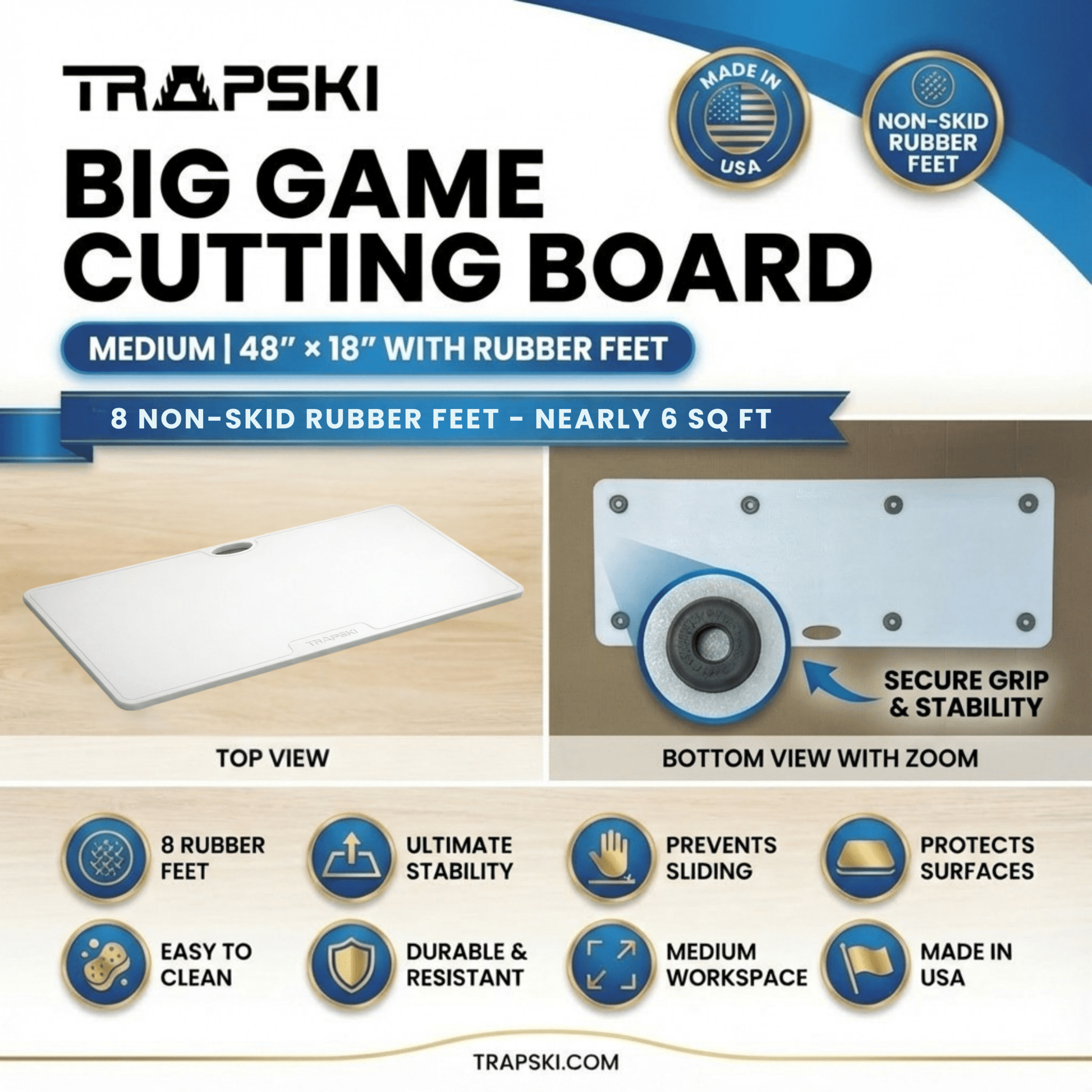 TRAPSKI Big Game Cutting Boards HDPE Cutting Boards | 48 x 18 or 24 Inch | Juice Grooves - Angler's Pro Tackle & Outdoors