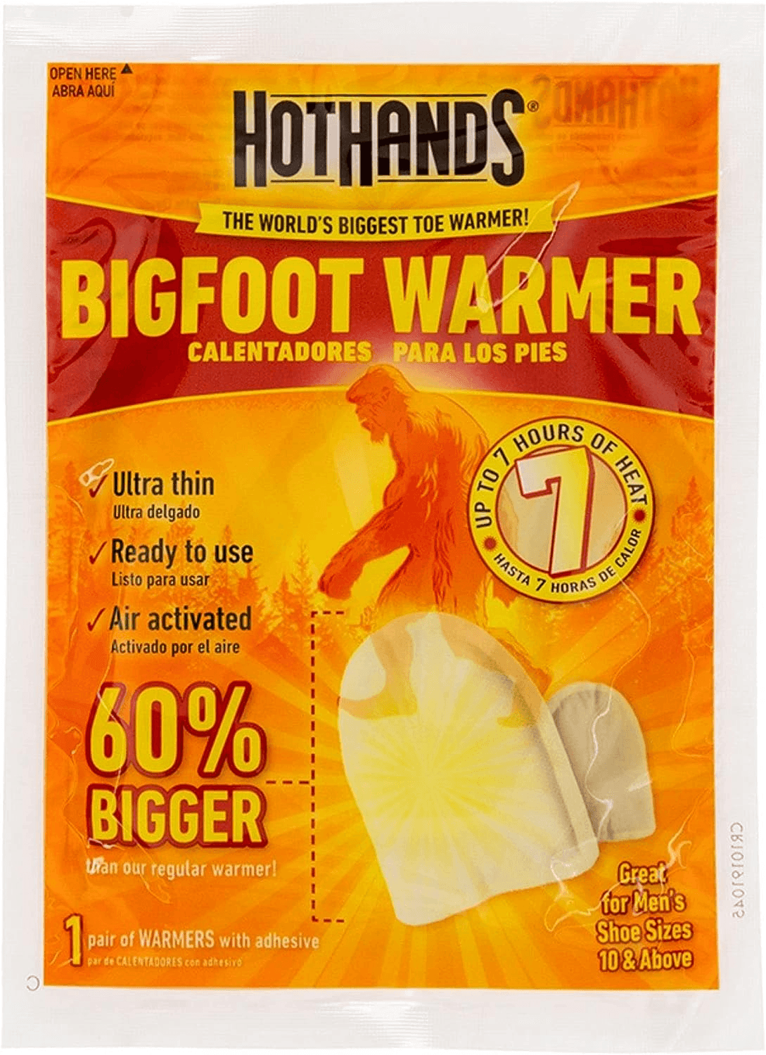 TRAPSKI HotHands BigFoot Warmers - Long Lasting Safe Natural Odorless Air Activated Warmers - Up to 7 Hours of Heat - 5 Pair Pack - Angler's Pro Tackle & Outdoors