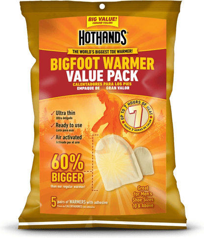 TRAPSKI HotHands BigFoot Warmers - Long Lasting Safe Natural Odorless Air Activated Warmers - Up to 7 Hours of Heat - 5 Pair Pack - Angler's Pro Tackle & Outdoors