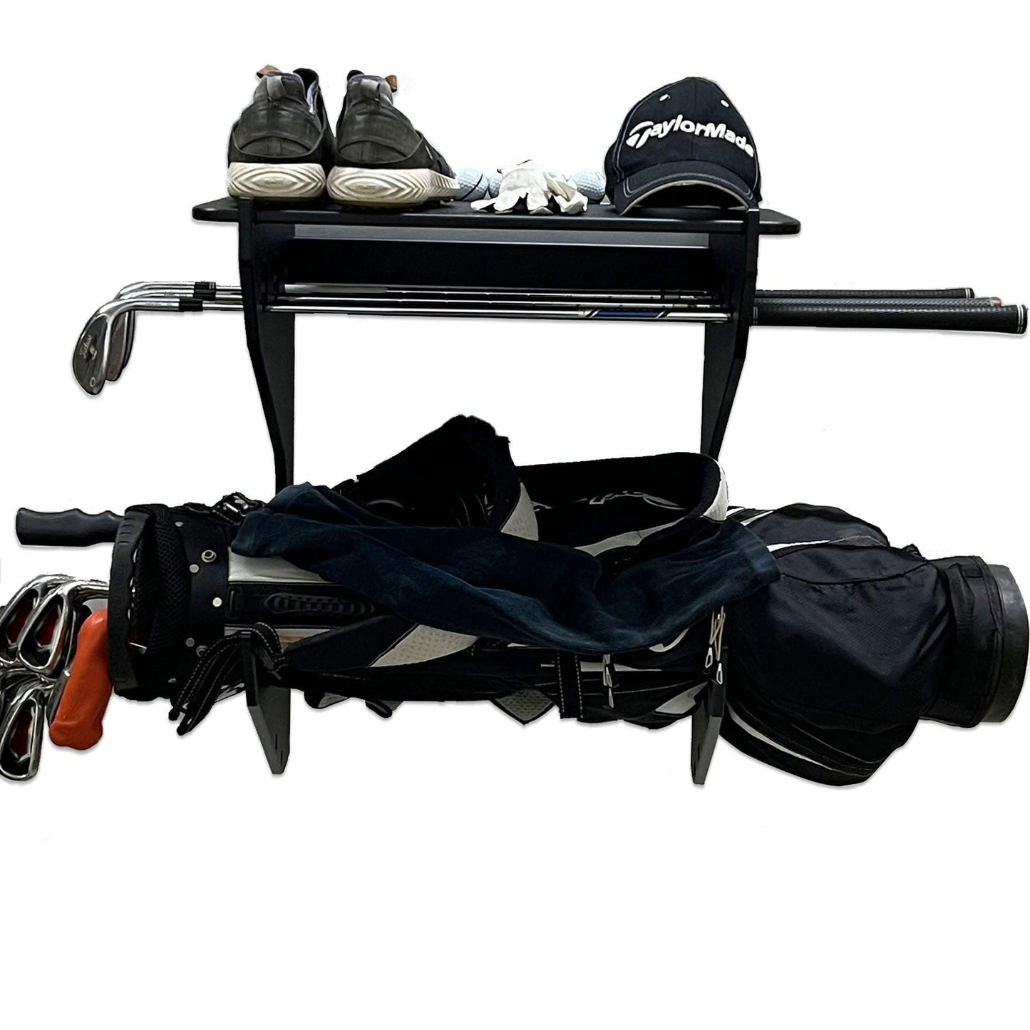 TRAPSKI Single Golf Bag Wall Rack Storage Organizer with Top Rectangle Shelf - Angler's Pro Tackle & Outdoors