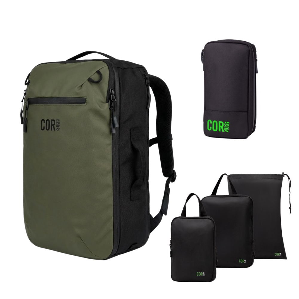 COR Surf Island Hopper Travel Bundle - Backpack + Toiletry Bag + Compression Packing Cubes with YKK