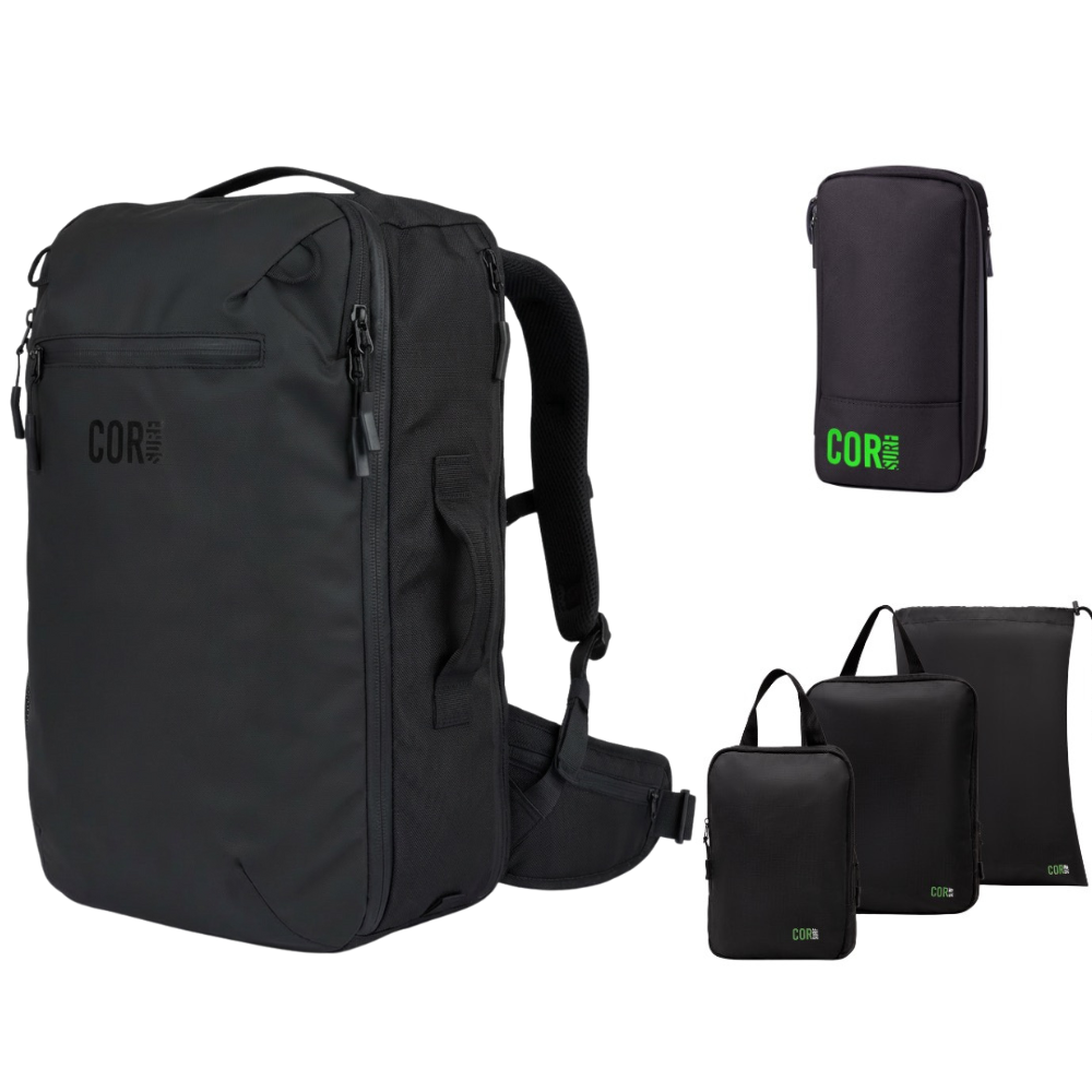 COR Surf Island Hopper Travel Bundle - Backpack + Toiletry Bag + Compression Packing Cubes with YKK