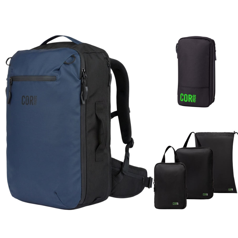 COR Surf Island Hopper Travel Bundle - Backpack + Toiletry Bag + Compression Packing Cubes with YKK
