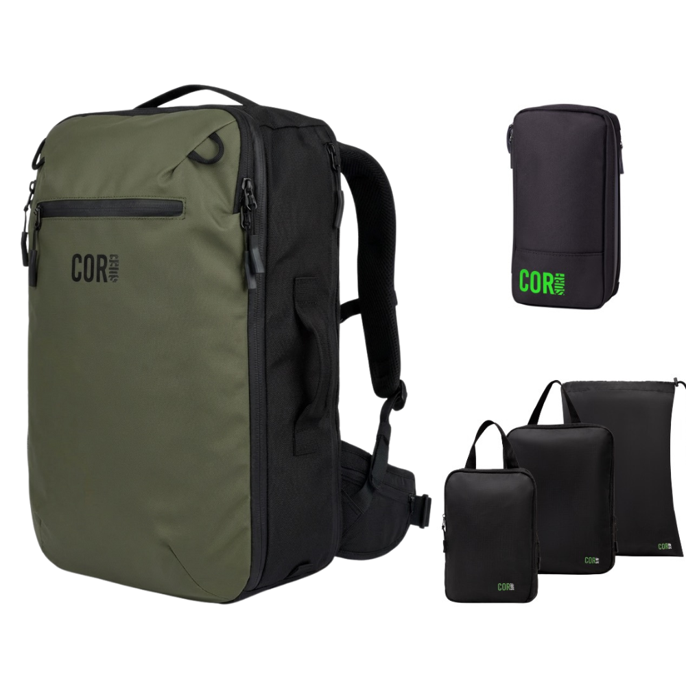COR Surf Island Hopper Travel Bundle - Backpack + Toiletry Bag + Compression Packing Cubes with YKK