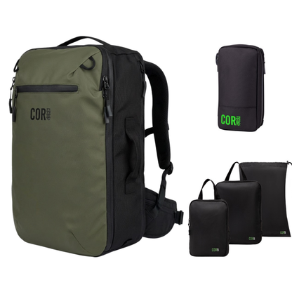 COR Surf Island Hopper Travel Bundle - Backpack + Toiletry Bag + Compression Packing Cubes with YKK