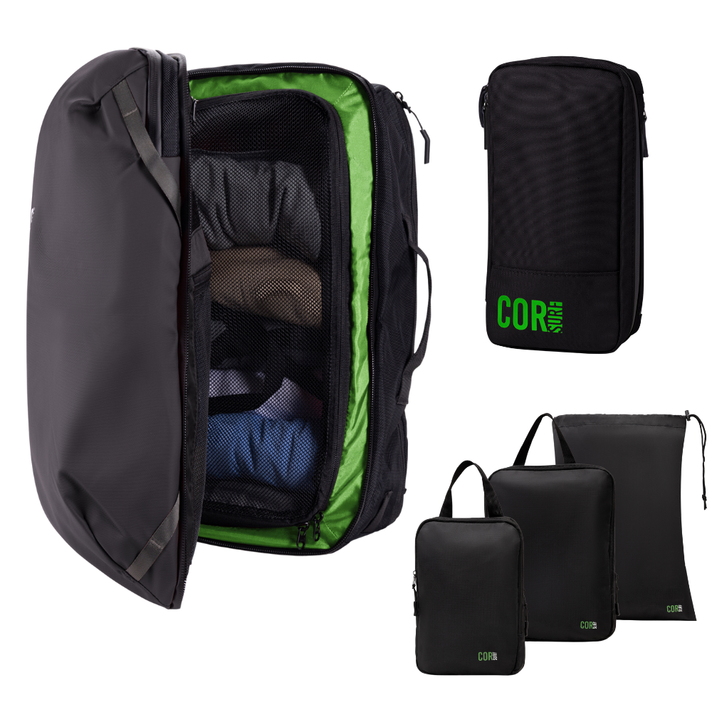 COR Surf Island Hopper Travel Bundle - Backpack + Toiletry Bag + Compression Packing Cubes with YKK