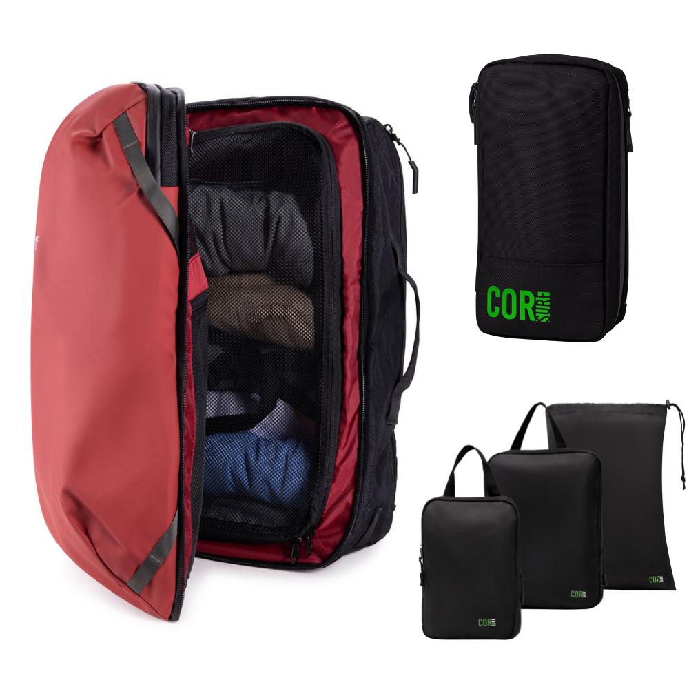 COR Surf Island Hopper Travel Bundle - Backpack + Toiletry Bag + Compression Packing Cubes with YKK