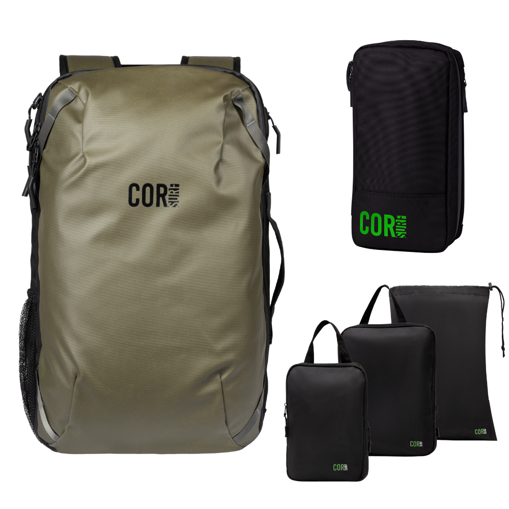 COR Surf Island Hopper Travel Bundle - Backpack + Toiletry Bag + Compression Packing Cubes with YKK