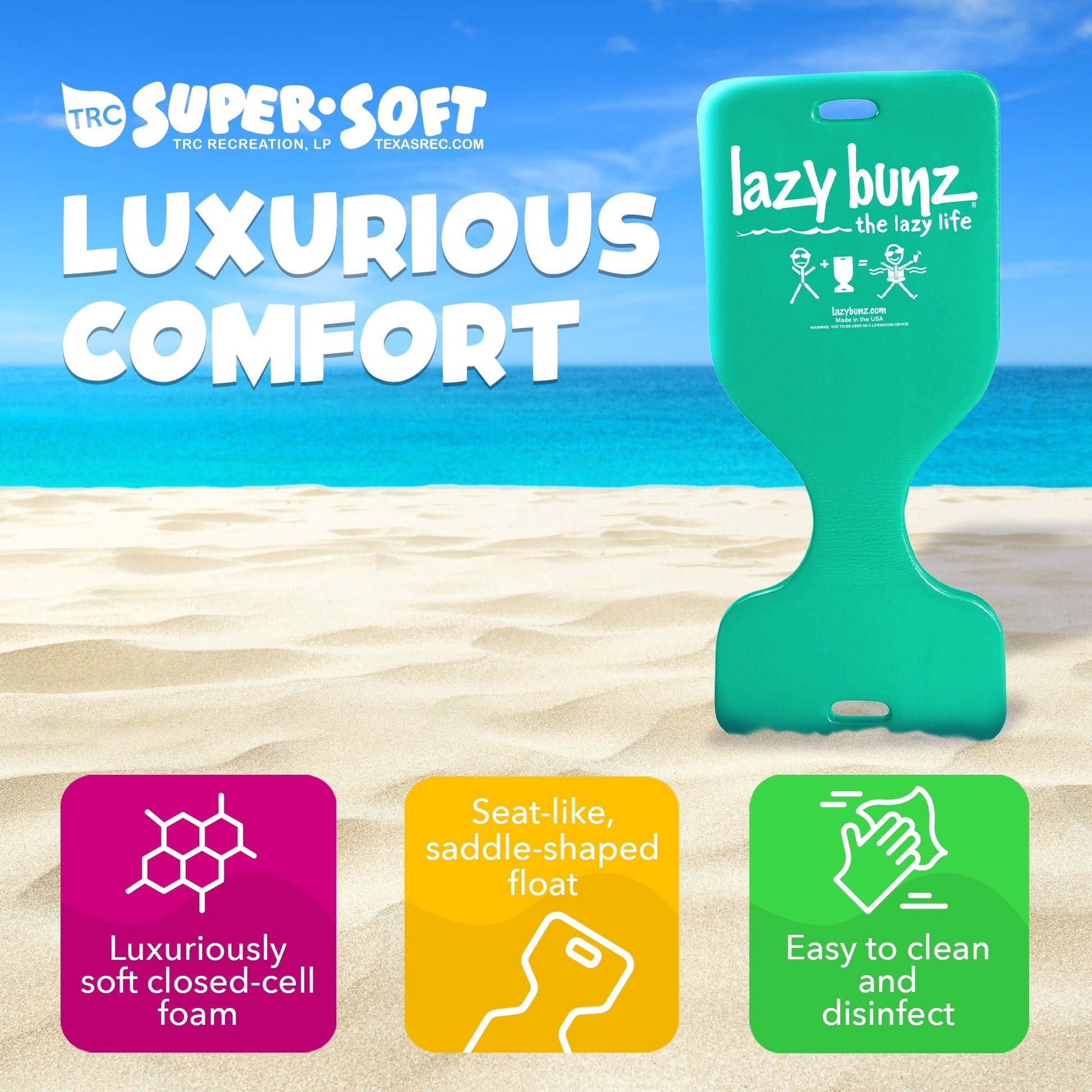 TRC Recreation Lazy Bunz Foam Saddle Swimming Lounger Pool Float, Mint Green - Angler's Pro Tackle & Outdoors