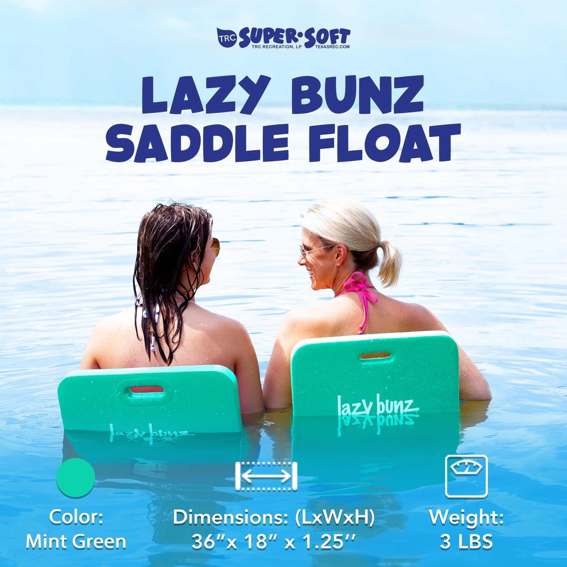 TRC Recreation Lazy Bunz Foam Saddle Swimming Lounger Pool Float, Mint Green - Angler's Pro Tackle & Outdoors