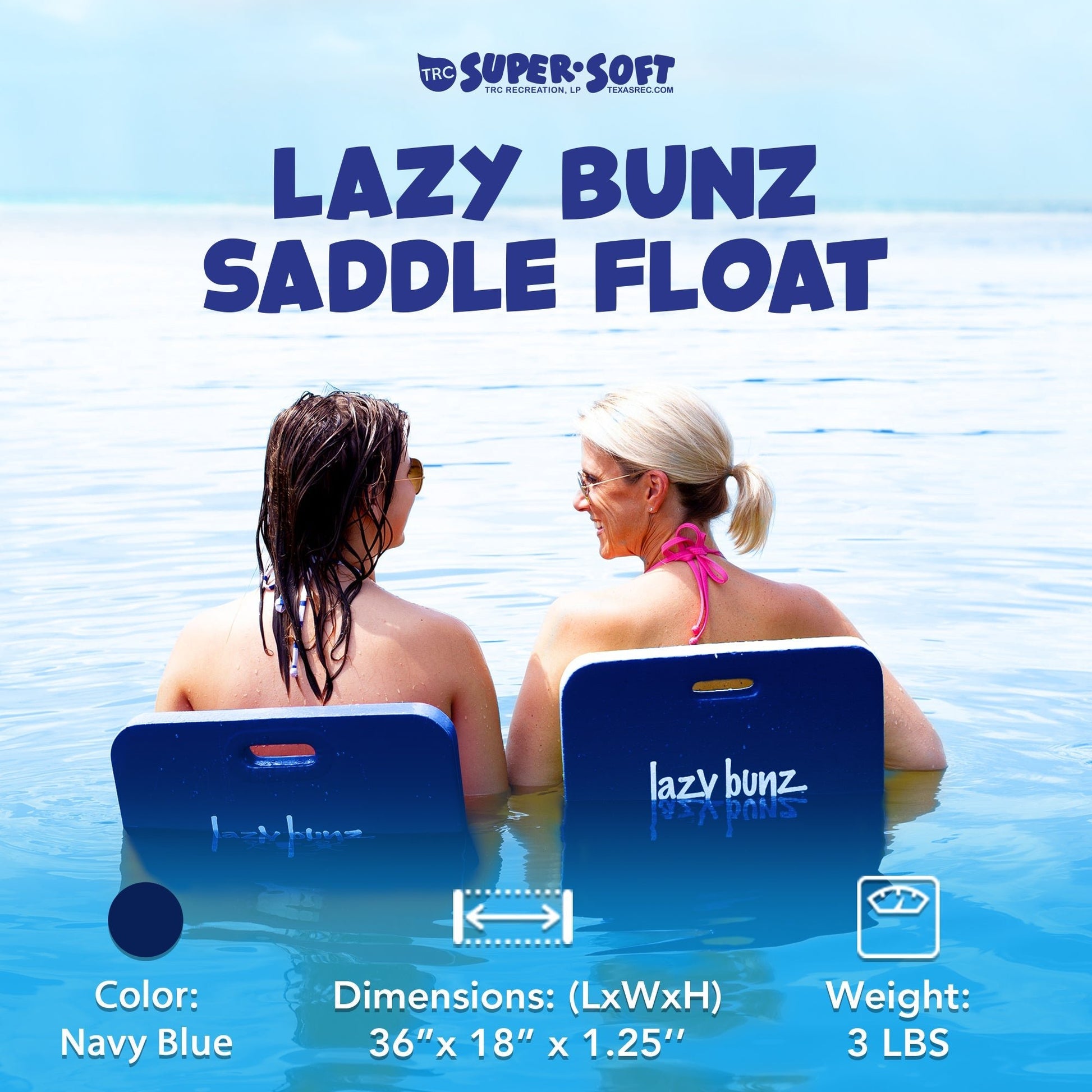 TRC Recreation Lazy Bunz Foam Saddle Swimming Pool Lounger Float, Navy Blue - Angler's Pro Tackle & Outdoors