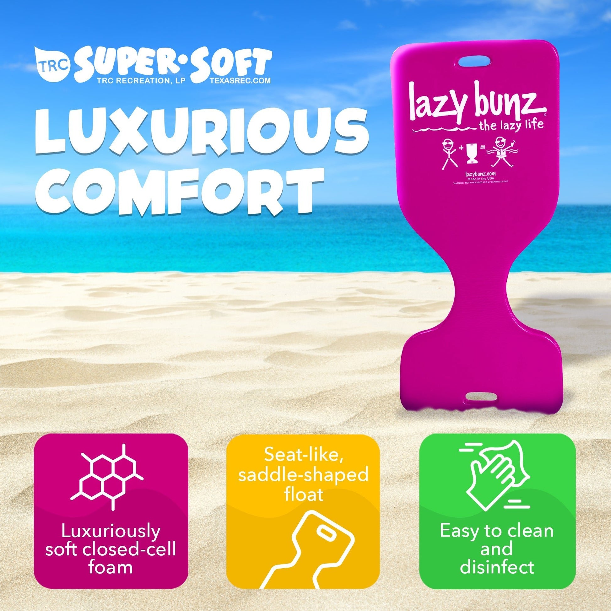 TRC Recreation Lazy Bunz Foam Water Saddle Swimming Pool Float, Flamingo Pink - Angler's Pro Tackle & Outdoors