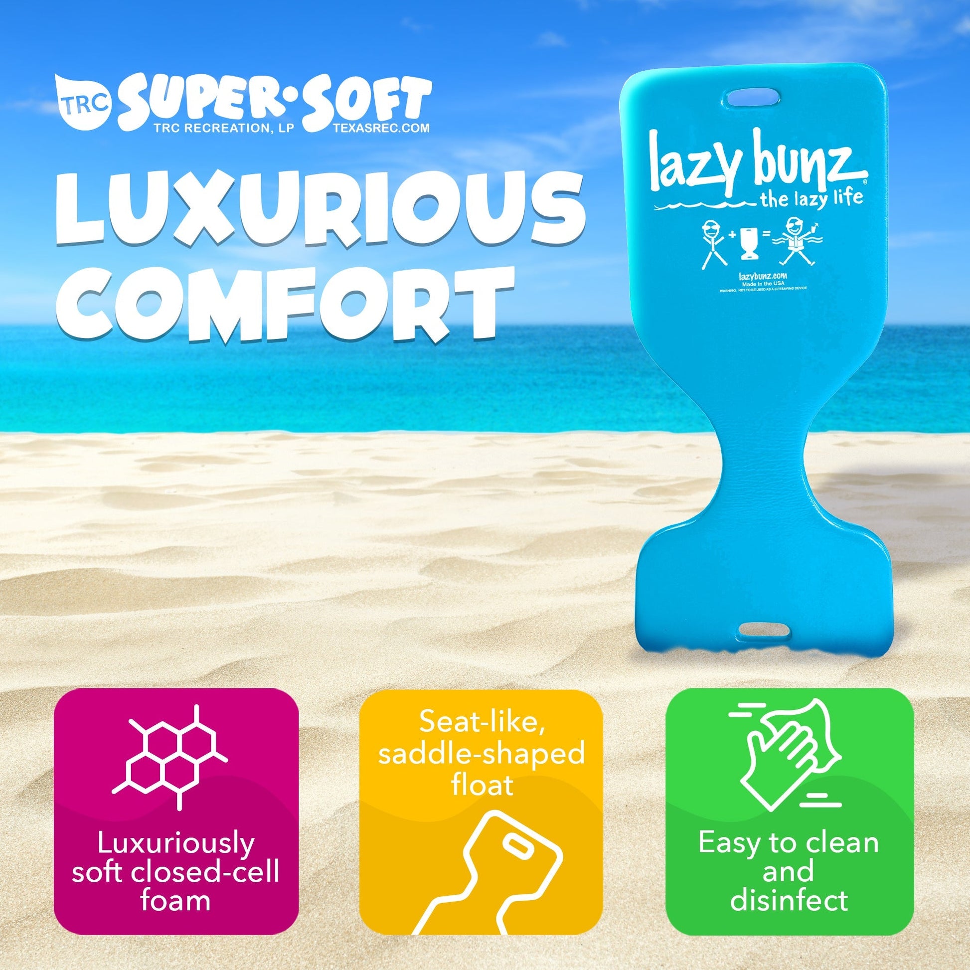 TRC Recreation Lazy Bunz Foam Water Saddle Swimming Pool Float, Marina Blue - Angler's Pro Tackle & Outdoors