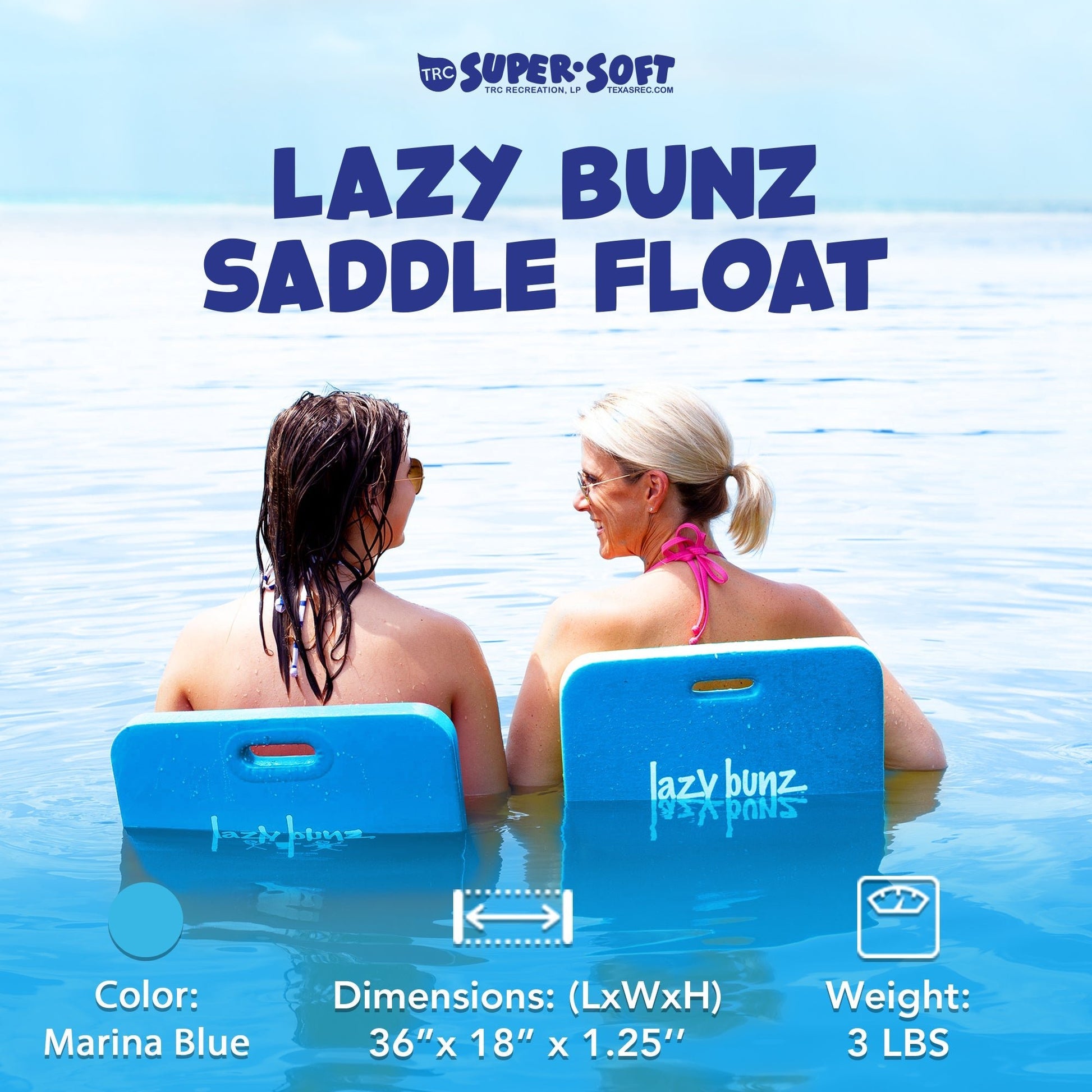 TRC Recreation Lazy Bunz Foam Water Saddle Swimming Pool Float, Marina Blue - Angler's Pro Tackle & Outdoors