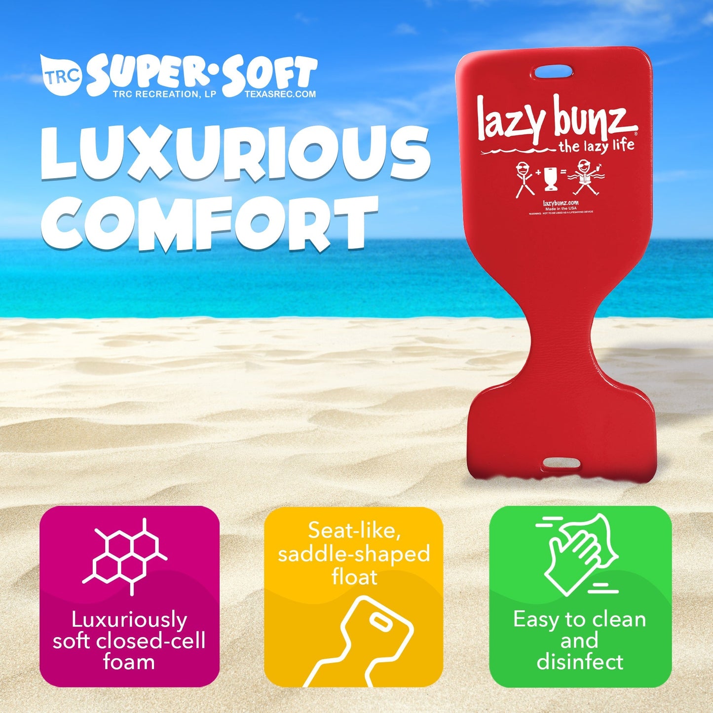 TRC Recreation Lazy Bunz Foam Water Saddle Swimming Pool Lounger Float, Red - Angler's Pro Tackle & Outdoors