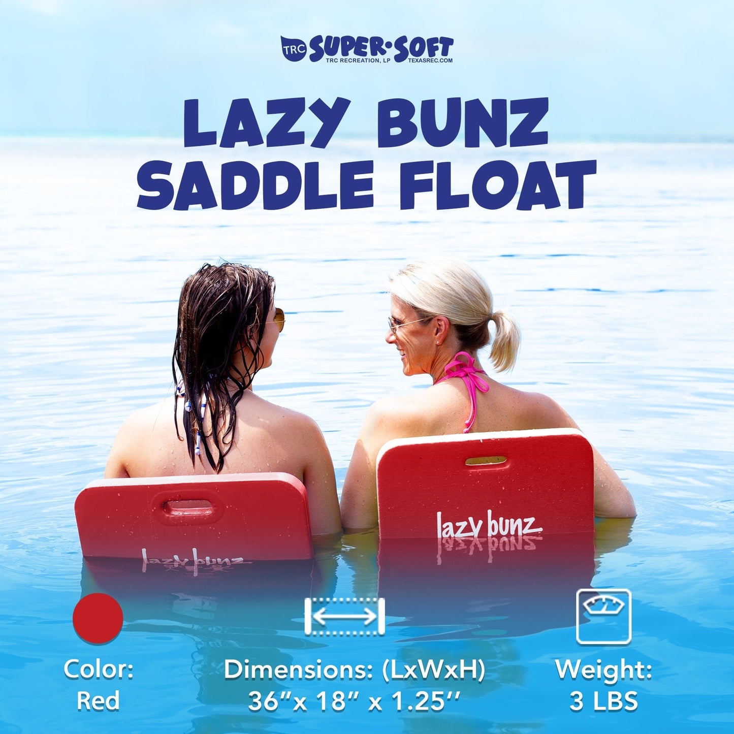 TRC Recreation Lazy Bunz Foam Water Saddle Swimming Pool Lounger Float, Red - Angler's Pro Tackle & Outdoors