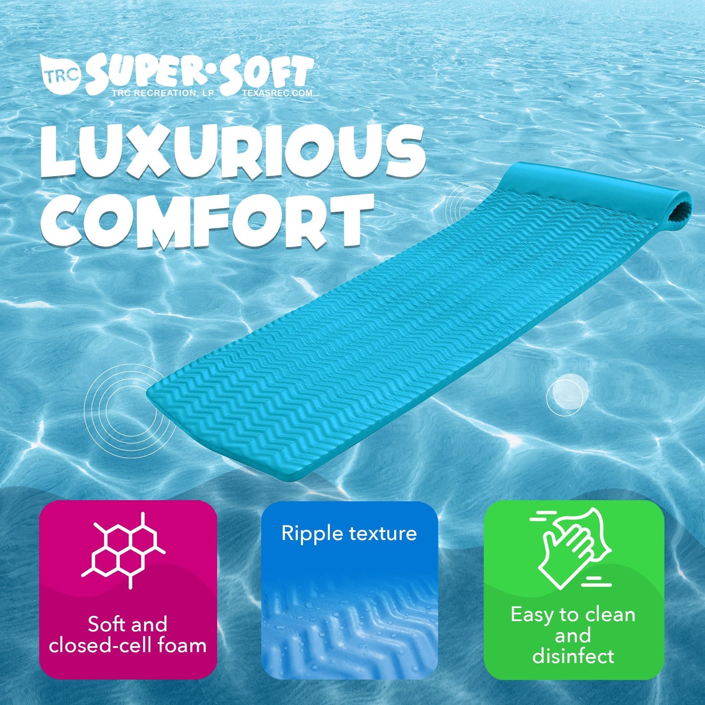 TRC Recreation Serenity 1.5" Thick Vinyl Swimming Pool Float Mat, Tropical Teal - Angler's Pro Tackle & Outdoors