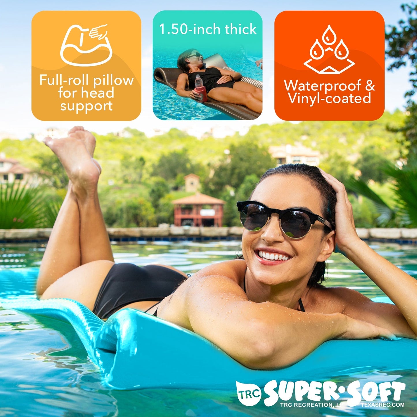 TRC Recreation Serenity 1.5" Thick Vinyl Swimming Pool Float Mat, Tropical Teal - Angler's Pro Tackle & Outdoors