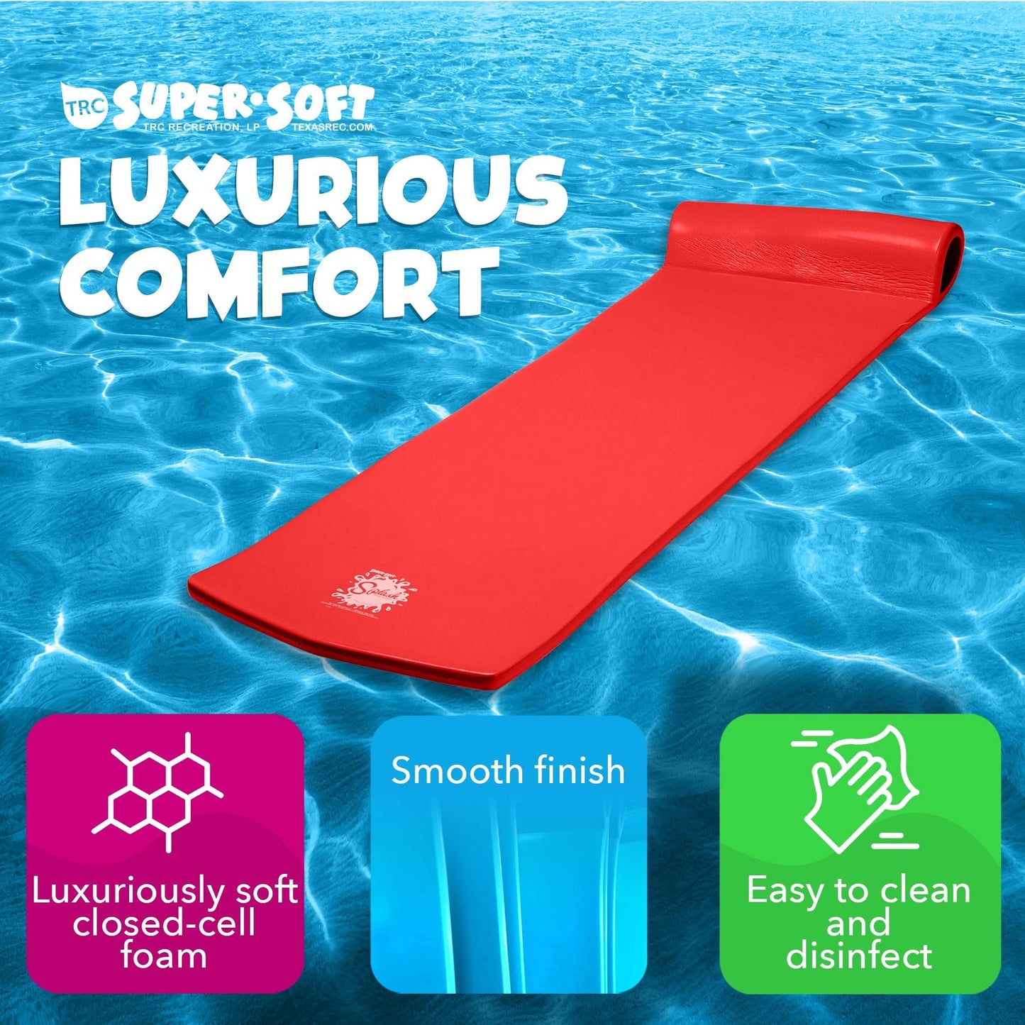TRC Recreation Splash 1.25" Thick Foam Swimming Pool Float Lounger Mat, Red - Angler's Pro Tackle & Outdoors