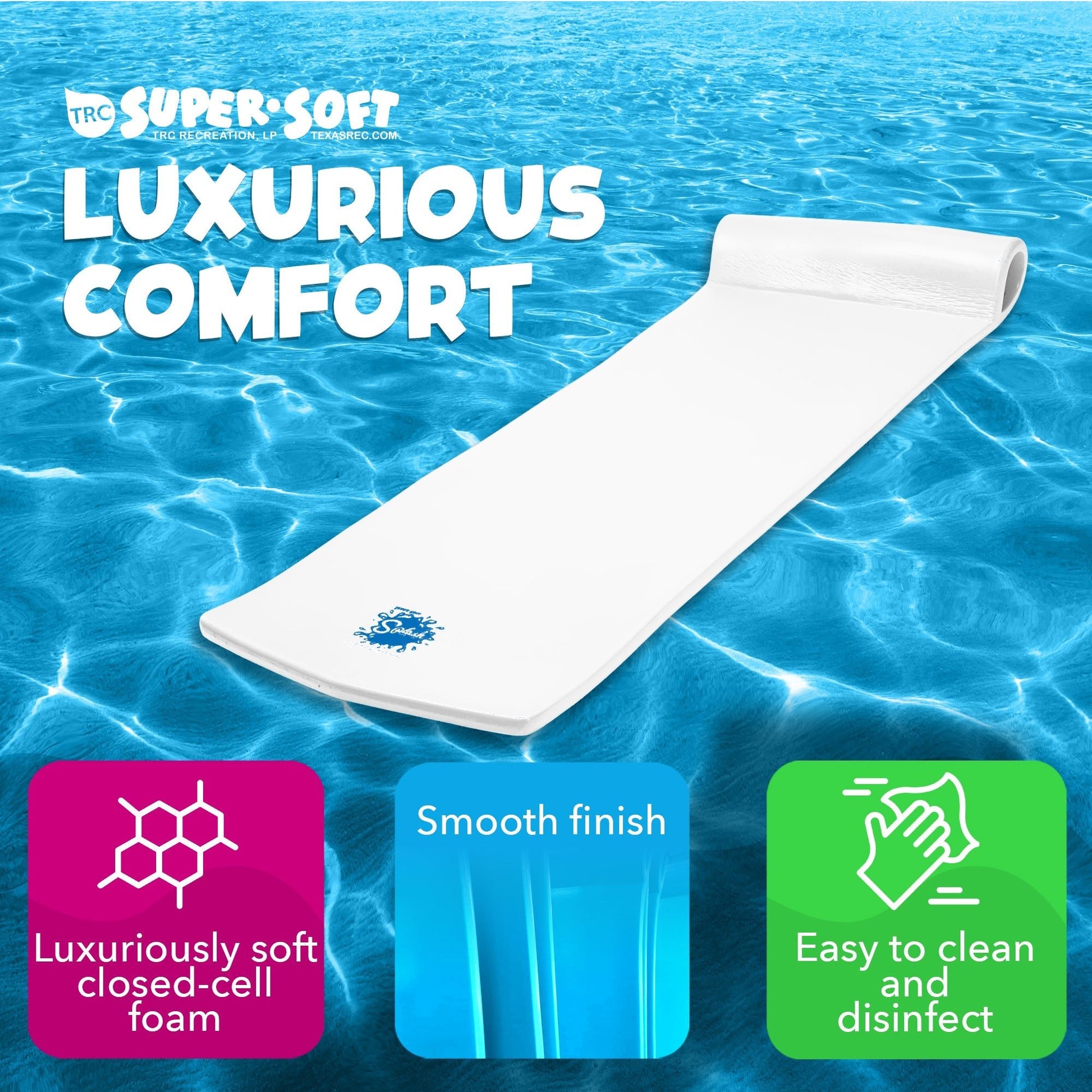 TRC Recreation Splash 1.25" Thick Foam Swimming Pool Float Lounger Mat, White - Angler's Pro Tackle & Outdoors