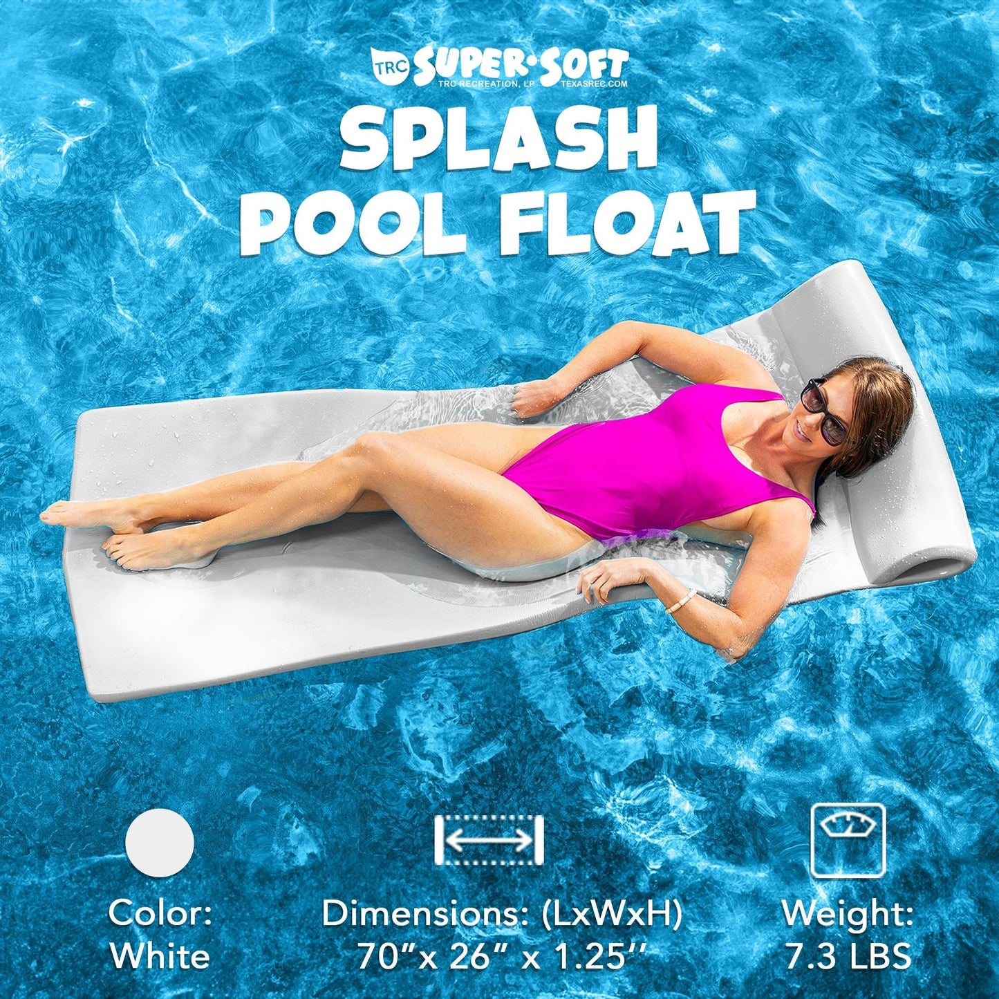 TRC Recreation Splash 1.25" Thick Foam Swimming Pool Float Lounger Mat, White - Angler's Pro Tackle & Outdoors