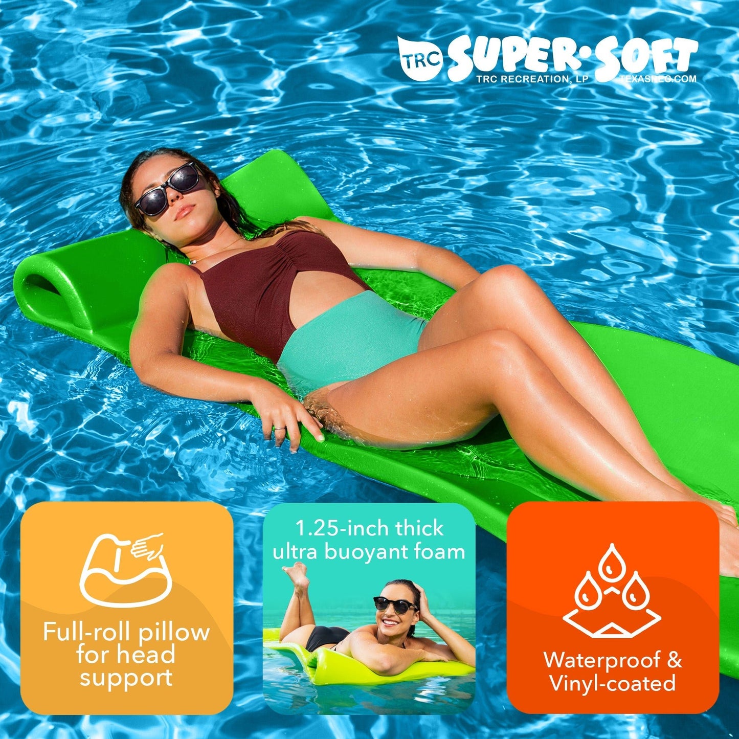 TRC Recreation Splash 1.25" Thick Foam Swimming Pool Float Mat, Fierce Green - Angler's Pro Tackle & Outdoors