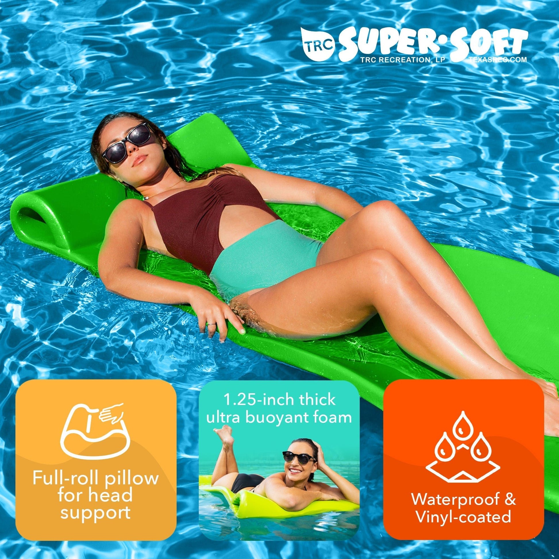 TRC Recreation Splash 1.25" Thick Foam Swimming Pool Float Mat, Fierce Green - Angler's Pro Tackle & Outdoors