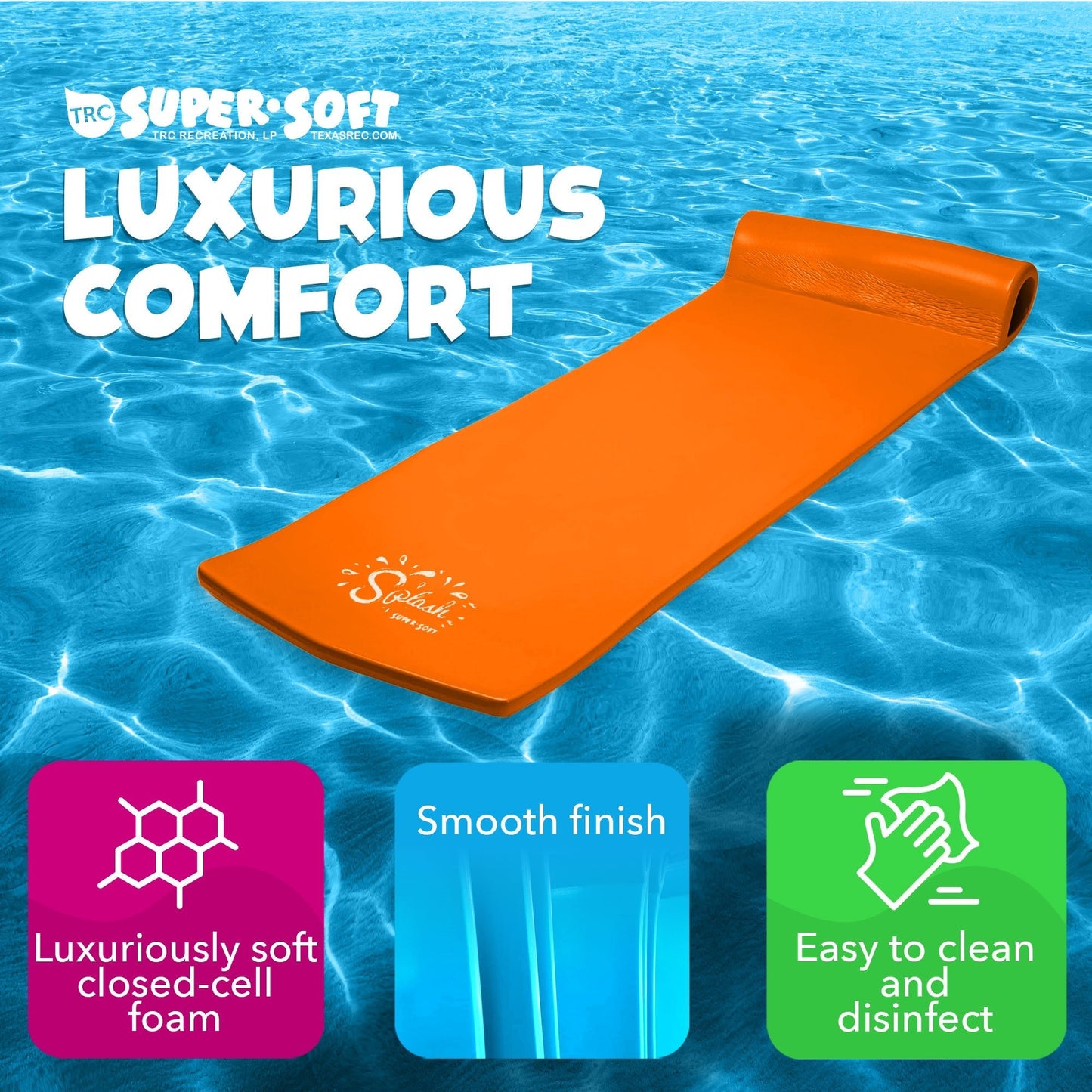 TRC Recreation Splash 1.25" Thick Foam Swimming Pool Float Mat, Sunset Orange - Angler's Pro Tackle & Outdoors