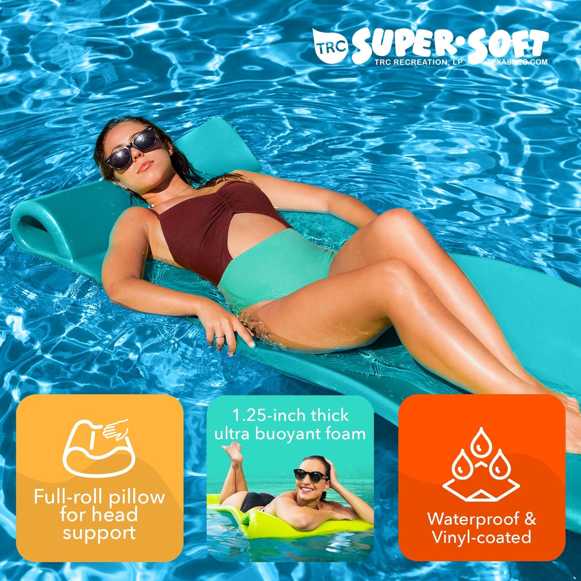 TRC Recreation Splash 1.25" Thick Foam Swimming Pool Float Mat, Tropical Teal - Angler's Pro Tackle & Outdoors