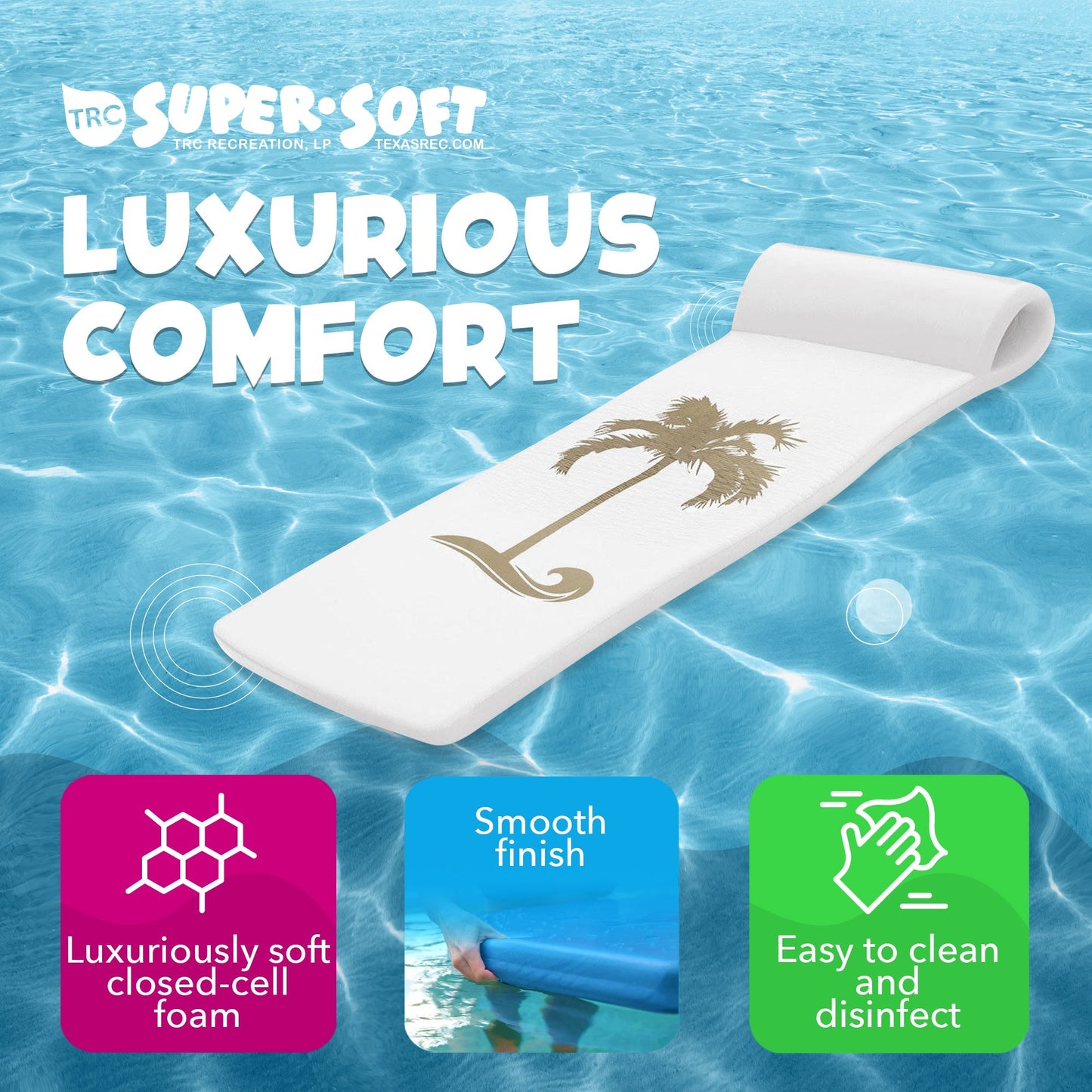 TRC Recreation Sunsation 1.75" Thick Foam Lounger Raft Pool Float, Bronze Palm - Angler's Pro Tackle & Outdoors