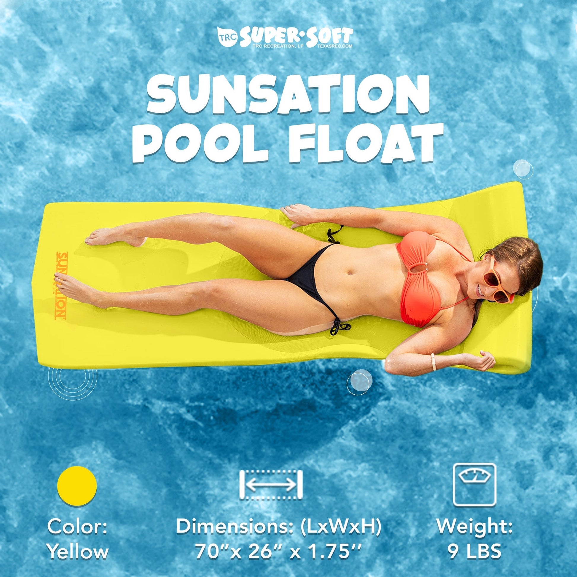 TRC Recreation Sunsation 1.75" Thick Foam Lounger Swimming Pool Float, Yellow - Angler's Pro Tackle & Outdoors